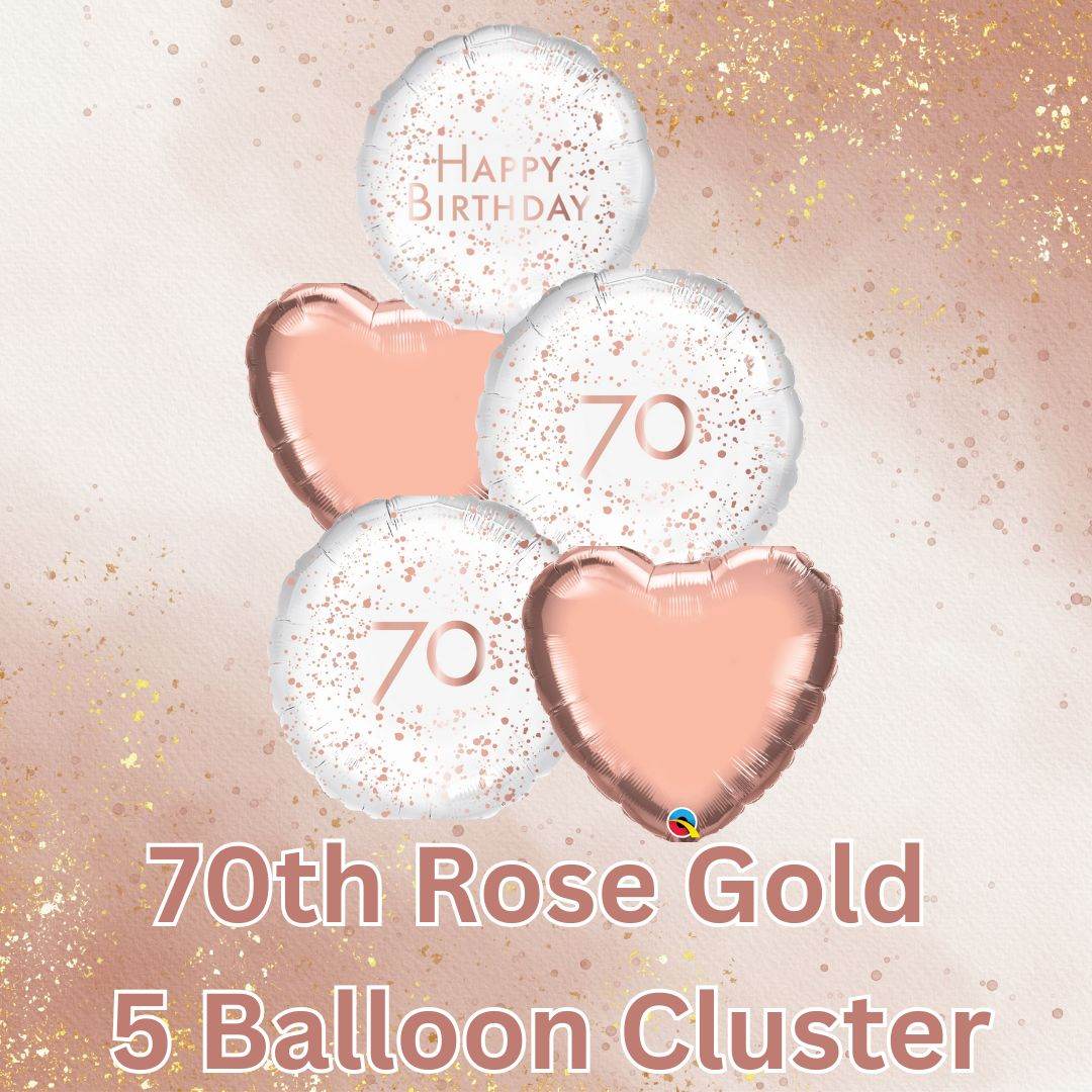 5 Balloon Cluster 70th Rose Gold - Eternity Party Express