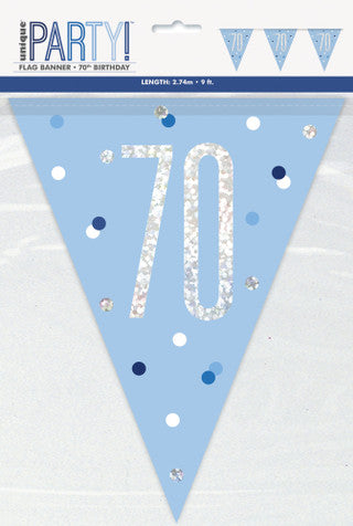 70th Plastic Blue & Silver Pennant Bunting