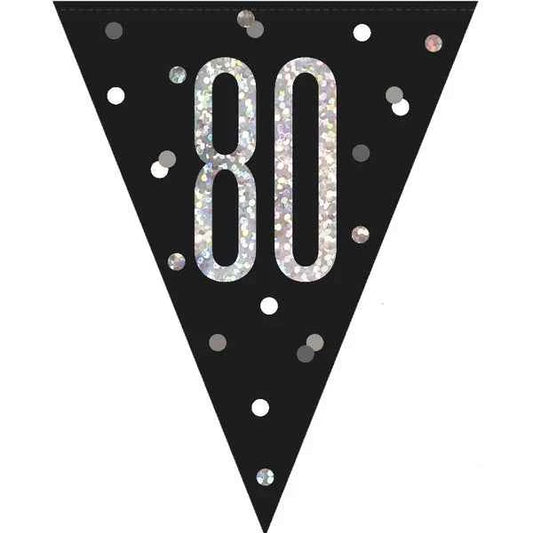 80th Plastic Black & Silver Pennant Bunting