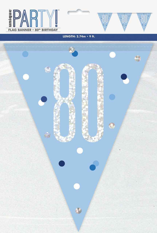 80th Plastic Blue & Silver Pennant Bunting
