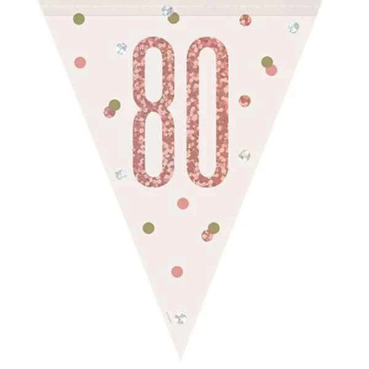 80th Plastic Rose Gold & White Pennant Bunting