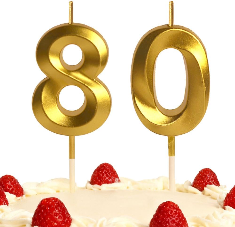 80th Gold Number Candle