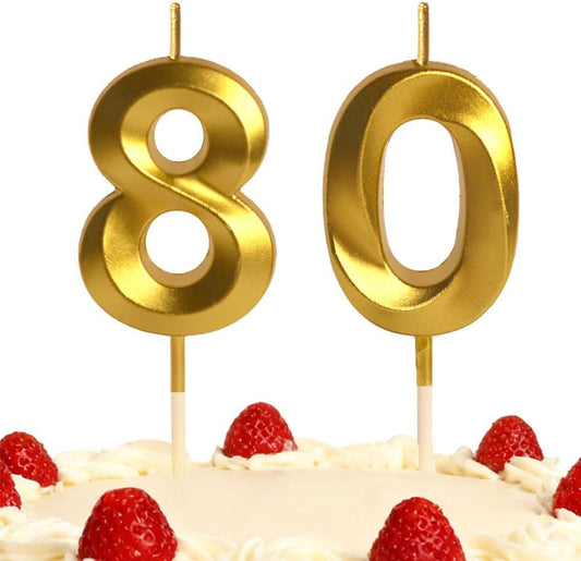 80th Gold Number Candle