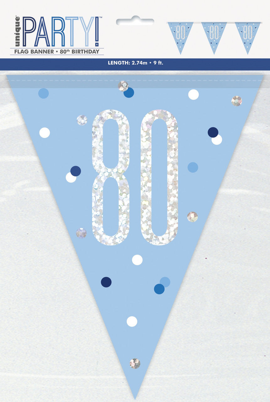 80th Plastic Blue & Silver Pennant Bunting