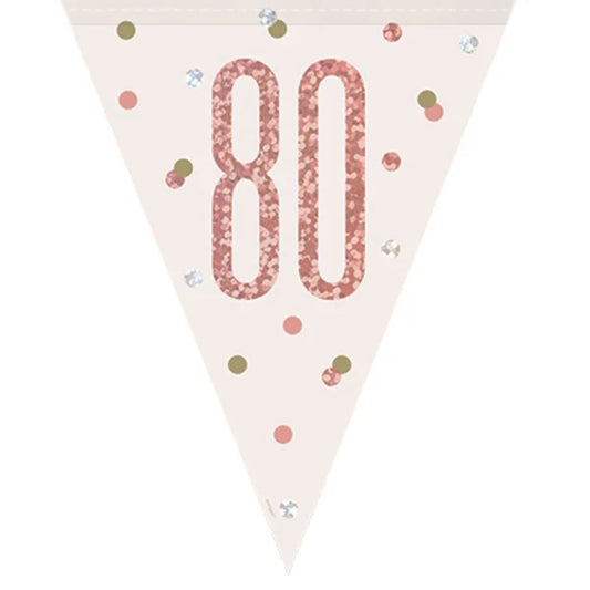 80th Plastic Rose Gold & White Pennant Bunting