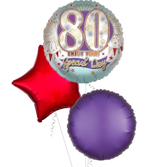 3 Balloon Cluster Special Celebration Age 80 Foil Balloon