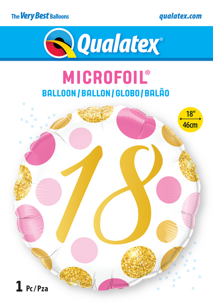 Pink and Gold Spots 18th Birthday Foil Balloon