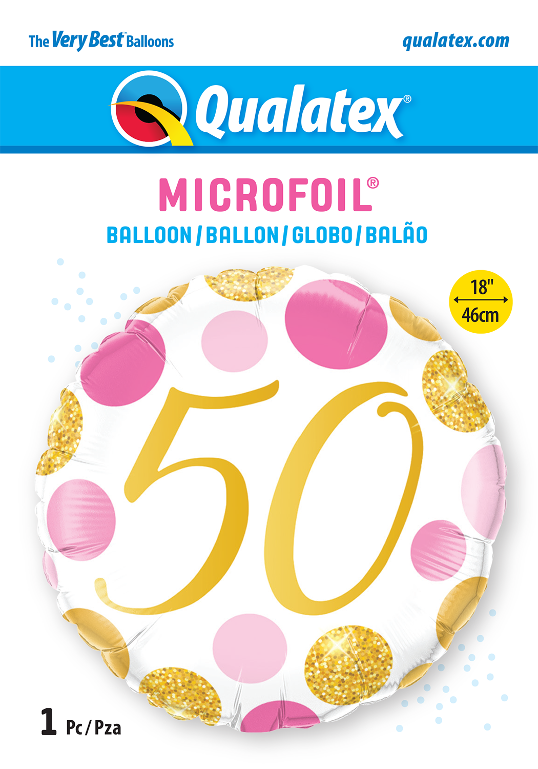 Pink and Gold Spots 50th Birthday Foil Balloon