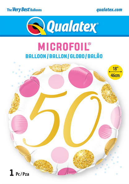 Pink and Gold Spots 50th Birthday Foil Balloon