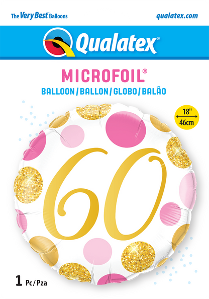 Pink and Gold Spots 60th Birthday Foil Balloon