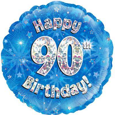 Happy 90th Birthday Blue Holographic Foil Balloon - Eternity Party Express