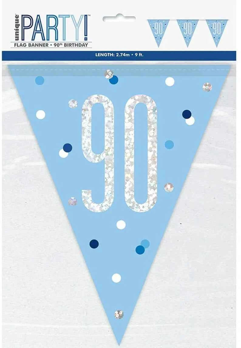 90th Plastic Blue & Silver Pennant Bunting
