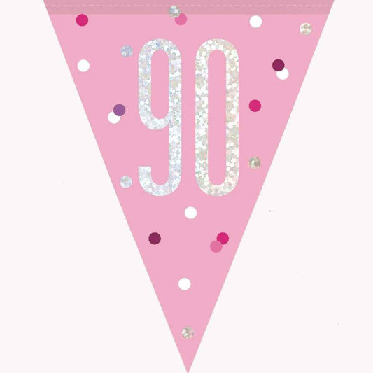 90th Plastic Pink & Silver Pennant Bunting
