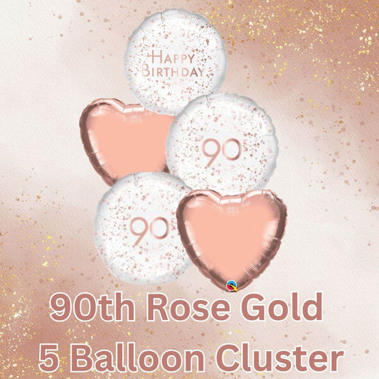5 Balloon Cluster 90th Rose Gold - Eternity Party Express