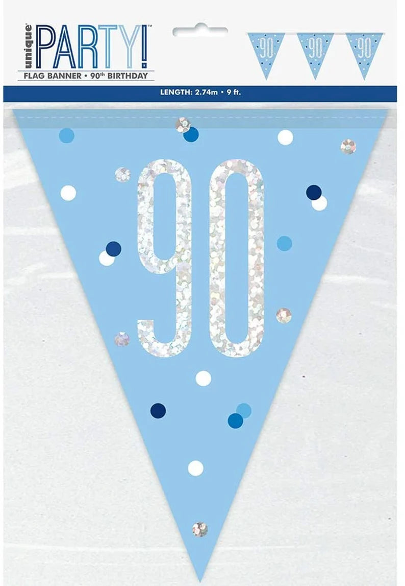 90th Plastic Blue & Silver Pennant Bunting