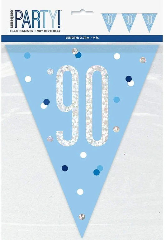 90th Plastic Blue & Silver Pennant Bunting