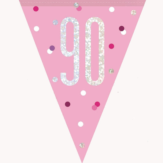 90th Plastic Pink & Silver Pennant Bunting