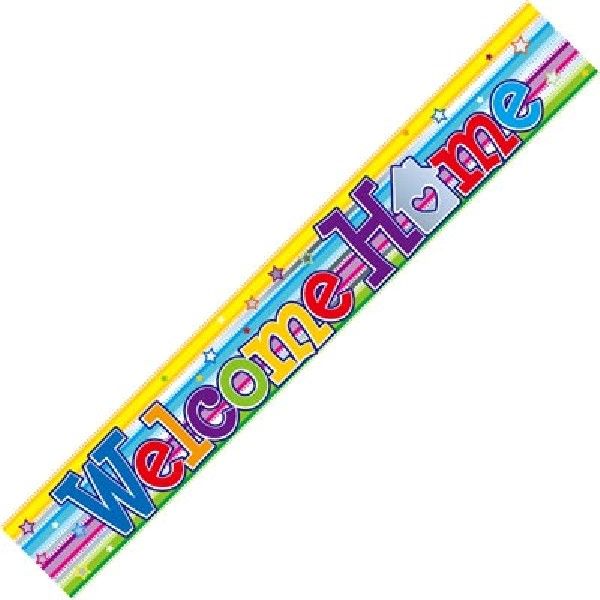 Welcome Home Banner Colourful Swirl 9ft / 2.7m Message is Repeated 3 Times