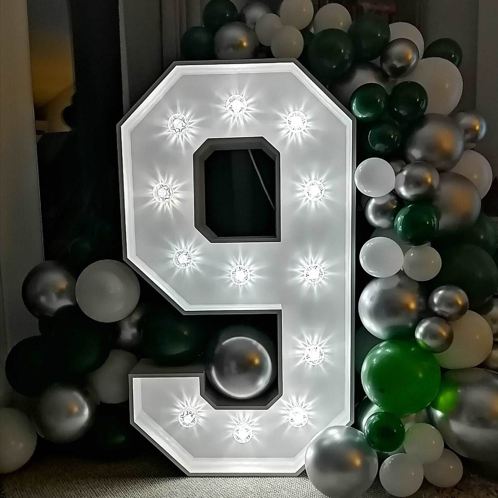 Light up 4 ft wooden numbers to hire - Eternity Party Express