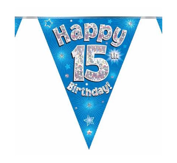 Happy 15th Birthday Blue And Silver Bunting