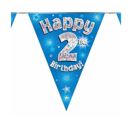 Happy 2nd Birthday Blue And Silver Bunting