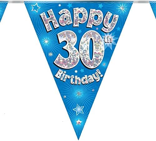 Happy 30th Birthday Blue And Silver Bunting