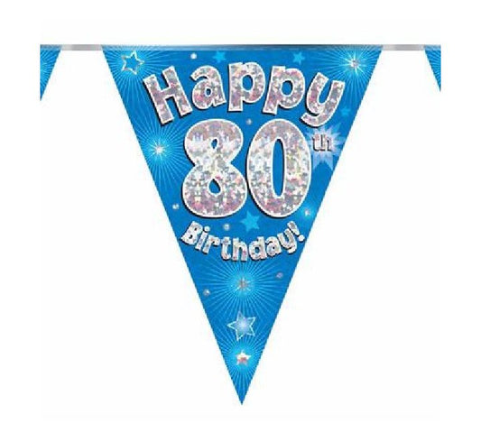 Happy 80th Birthday Blue And Silver Bunting