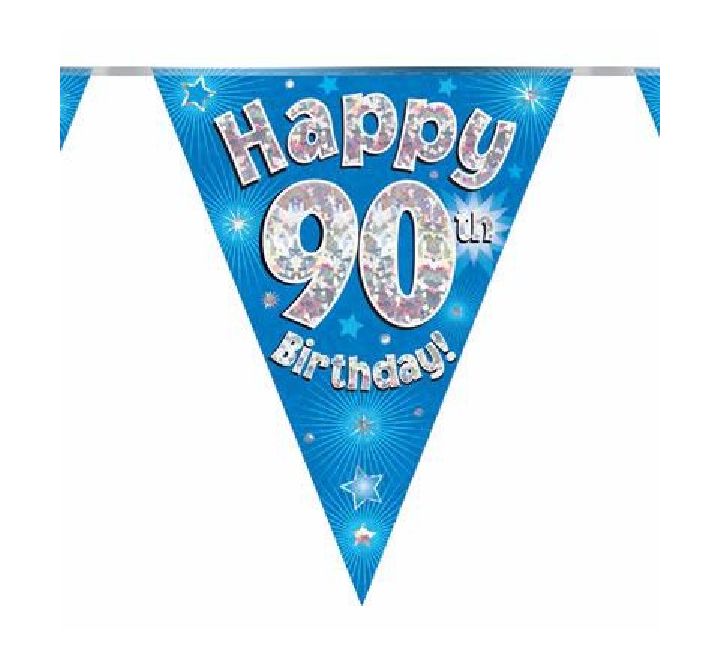 Happy 90th Birthday Blue And Silver Bunting