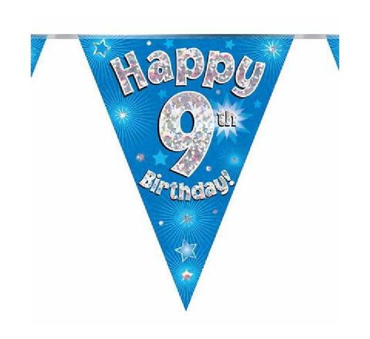 Happy 9th Birthday Blue And Silver Bunting
