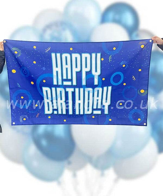 Blue Happy Birthday Giant Backdrop Flag - Eternity Party Express