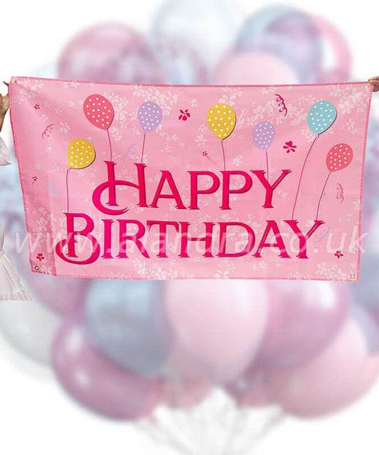 Pink Happy Birthday Giant Backdrop Flag - Eternity Party Express
