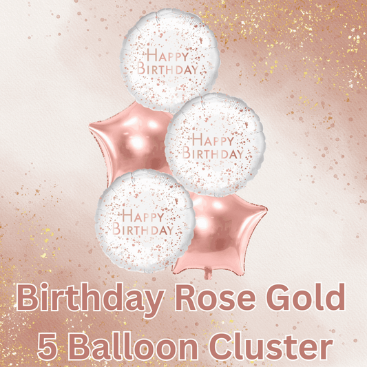 5 Balloon Cluster Happy Birthday Rose Gold - Eternity Party Express