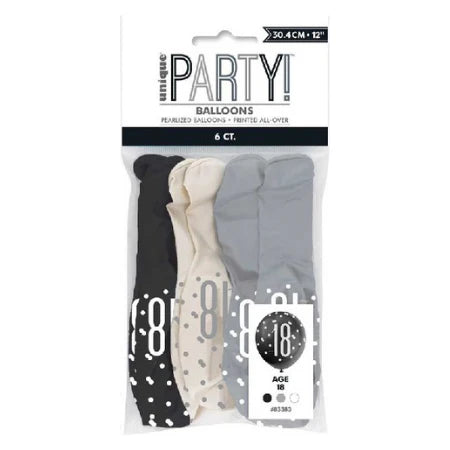 Birthday Glitz Black Latex Balloons Age 18