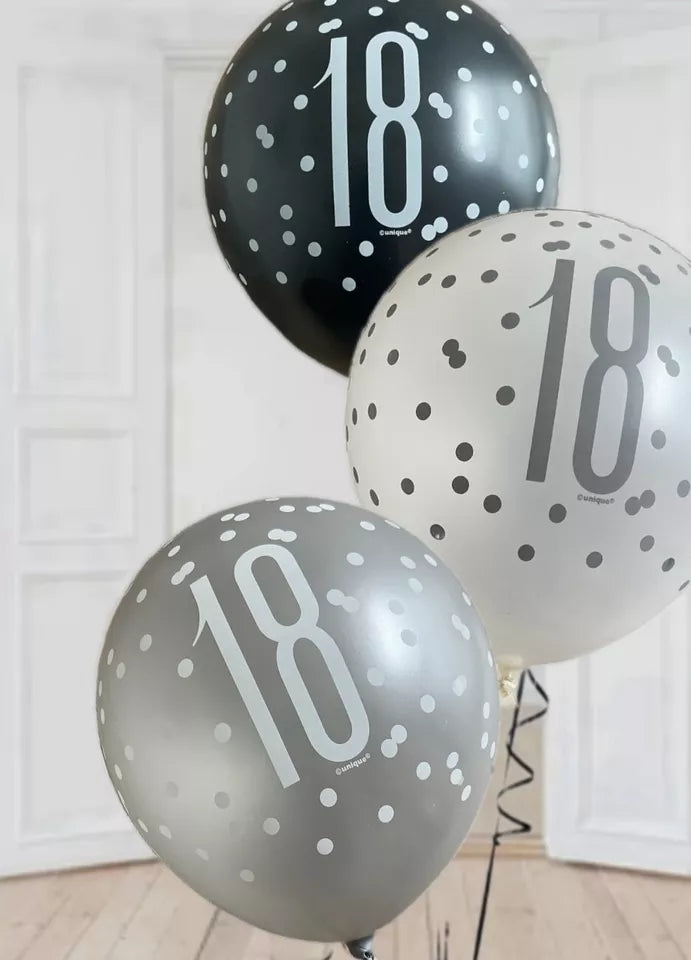Birthday Glitz Black Latex Balloons Age 18