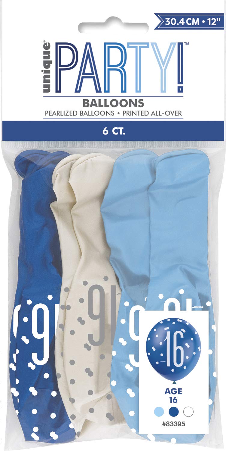 Birthday Glitz Blue Latex Balloons Age 16