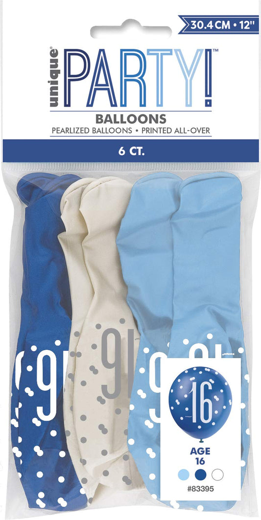 Birthday Glitz Blue Latex Balloons Age 16