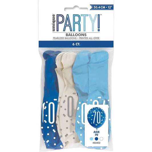 Birthday Glitz Blue Latex Balloons Age 70