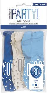 Birthday Glitz Blue Latex Balloons Age 80