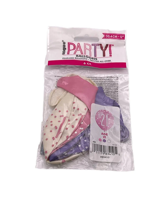 Birthday Glitz Pink Latex Balloons Age 21