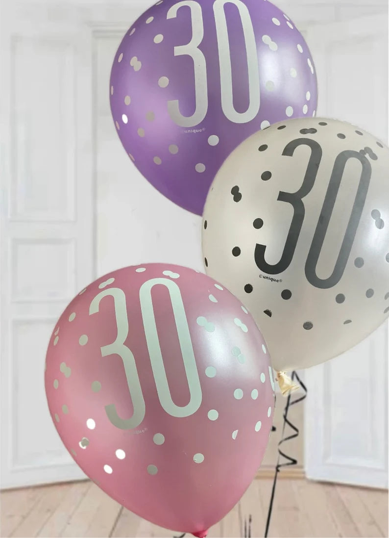 Birthday Glitz Pink Latex Balloons Age 30