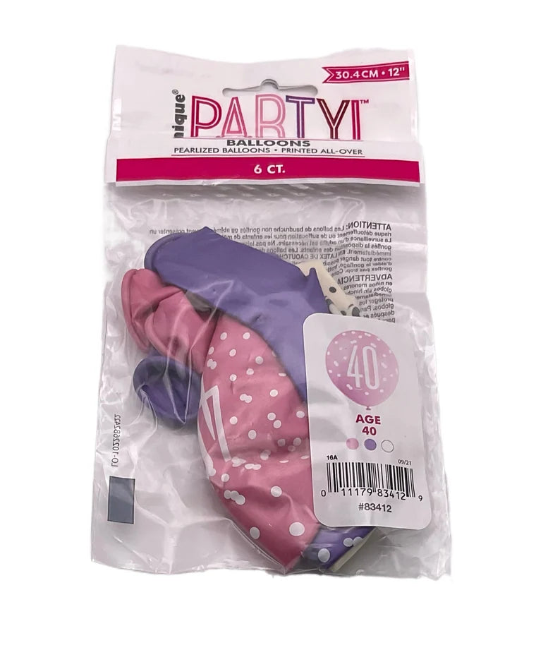 Birthday Glitz Pink Latex Balloons Age 40