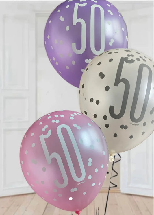 Birthday Glitz Pink Latex Balloons Age 50