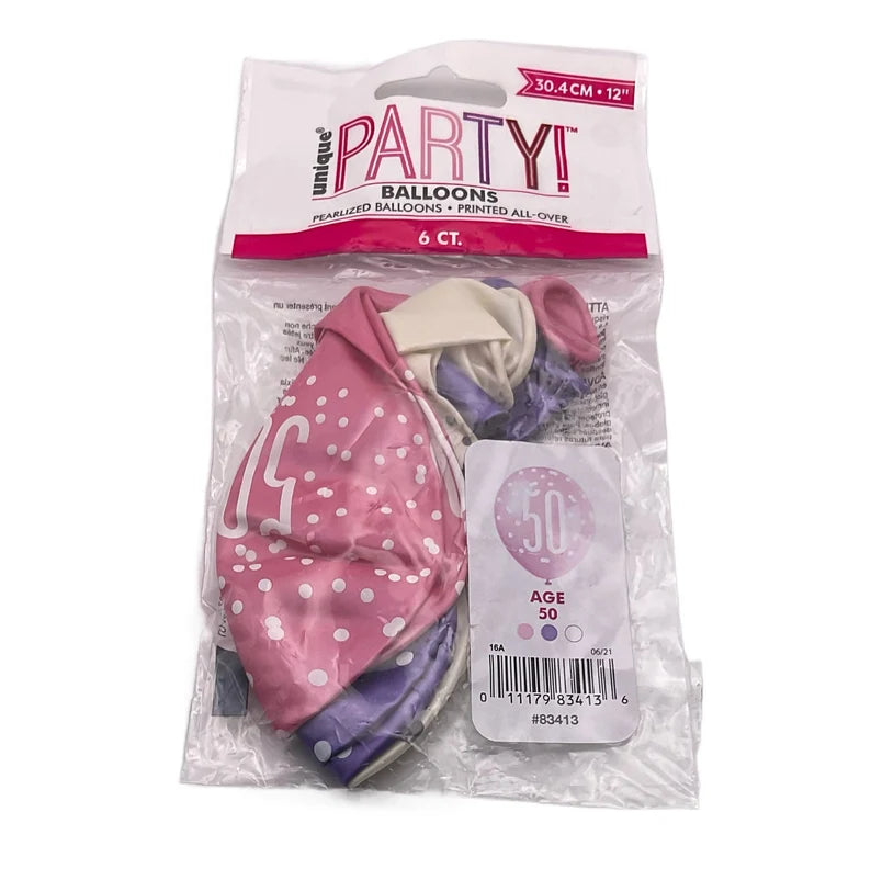 Birthday Glitz Pink Latex Balloons Age 50