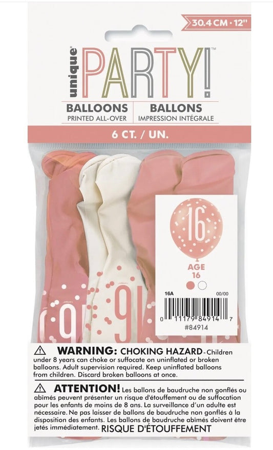 Birthday Glitz Rose Gold Latex Balloons Age 16