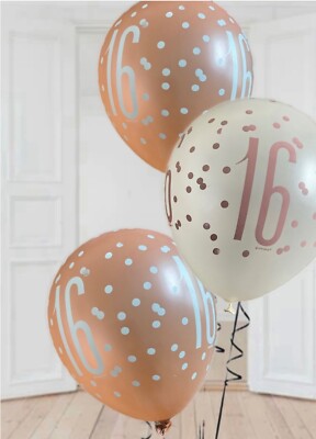 Birthday Glitz Rose Gold Latex Balloons Age 16
