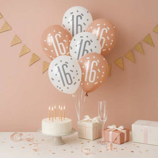 Birthday Glitz Rose Gold Latex Balloons Age 16