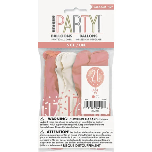 Birthday Glitz Rose Gold Latex Balloons Age 21