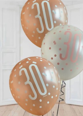 Birthday Glitz Rose Gold Latex Balloons Age 30