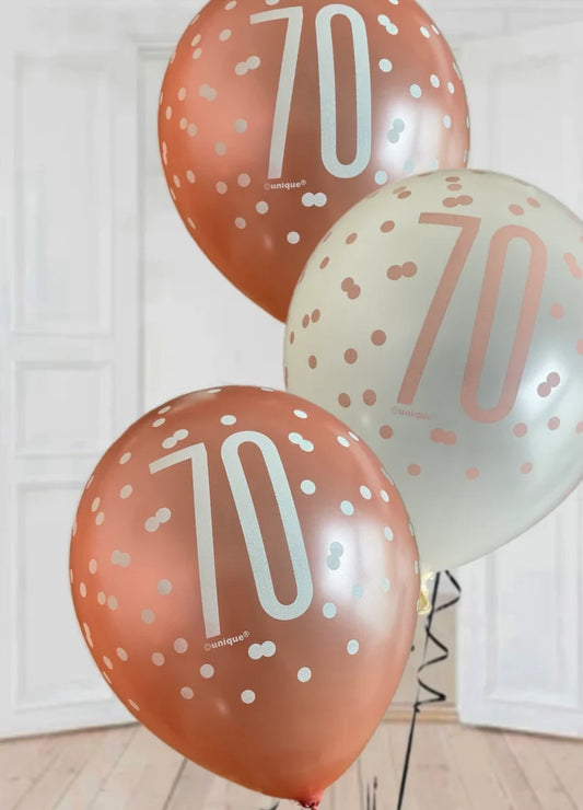 Birthday Glitz Rose Gold Latex Balloons Age 70