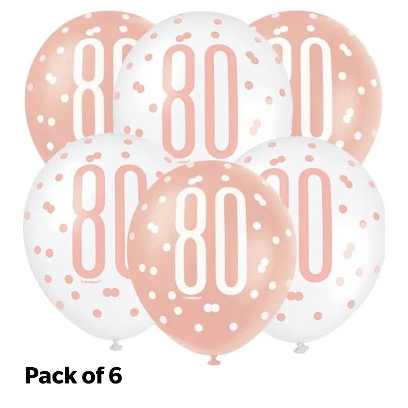 Birthday Glitz Rose Gold Latex Balloons Age 80